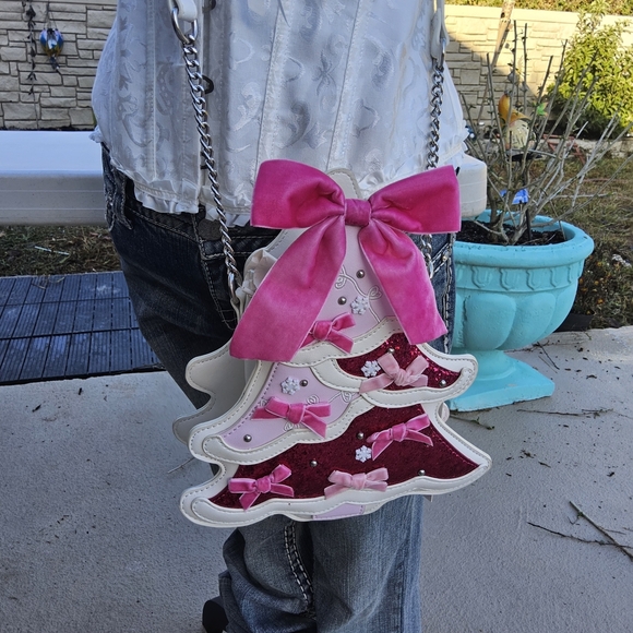 Betsey Johnson Pink and White Christmas Tree Crossbody Bag - Picture 7 of 9